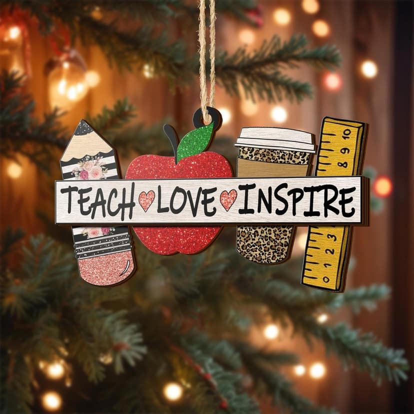 V VIBEPY All Over Printed Teacher Ornament, Teacher Christmas Ornaments Apple Pen Ornaments for Teachers 3.2"x3.5" 2 Layer Ornaments, Gift for Teacher