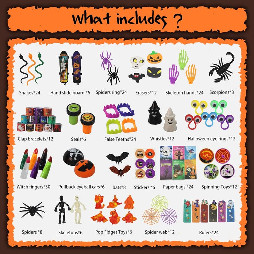 306 PCS Halloween Party Favors Bulk, Halloween Goodie Bags Fillers for Trick or Treat, Stocking Stuffers, Halloween Treats Non Candy Carnival Treasure Box Classroom School Kids Adults Prizes Gifts
