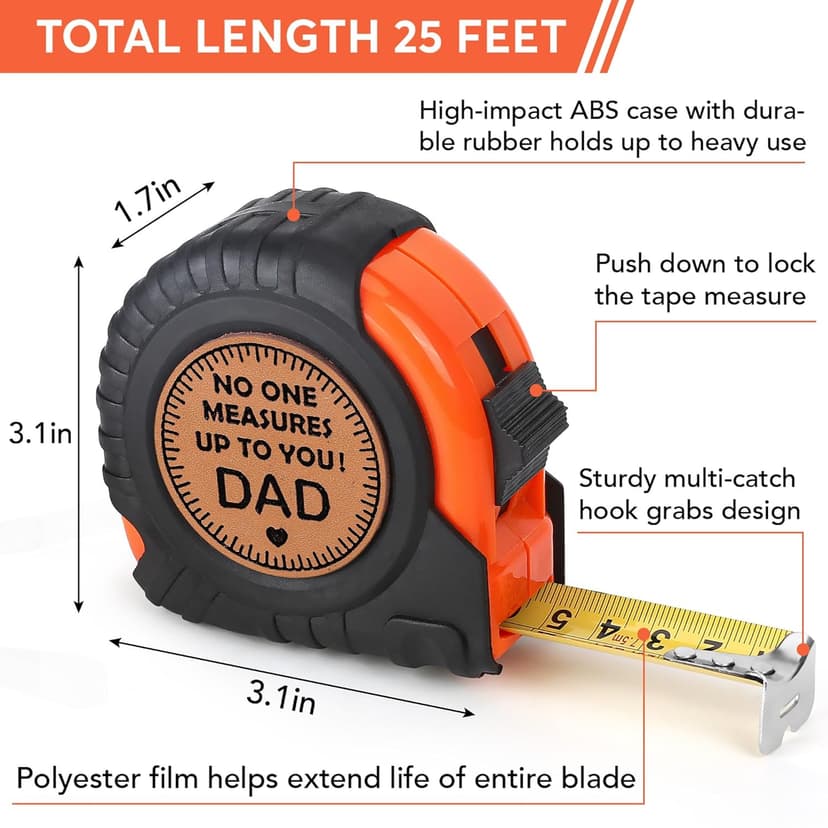 Gifts for Dad Birthday Christmas Dad Gifts from Daughter Son, Xmas New Dad Daddy Father Presents Useful Stuff, Best Dad Ever Gift, Father in Law Gift, Genuine Leather Engraved 25 FT Tape Measure Tools
