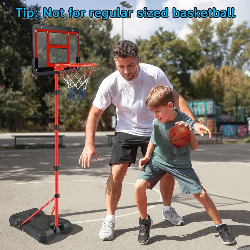 Boys Toy Gifts for 3 4 5 6 7 8 Years Old, Kids Basketball Hoop Adjustable Height 3.5FT-6.2FT, Mini Basketball Hoop for Kid Boys, Basketball Goal Toys Outdoor Indoor Game Gifts for Boys, Red