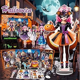 Halloween Magnetic Dress Up Dolls for Kids, Spooky Witch & Pumpkin Fairy Costume Dress Up Set with 3D Haunted House Scene, Travel Activity Toy Gift for Toddler Girls & Boys Ages 3 4 5 6 7