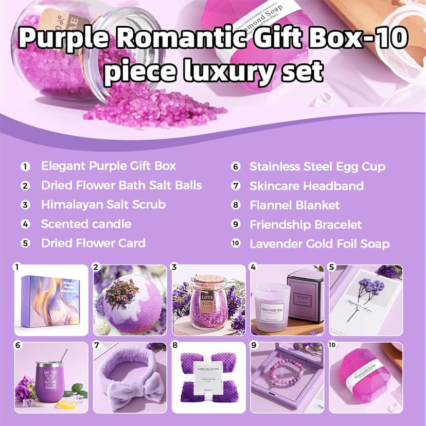 Birthday Gifts for Women, Self Care Gifts Get Well Soon Gifts,Lavender Spa Flannel Blanket Gift Set, Gift For Female Friend, Mom, Wife, Girlfriend, Sister, Teacher's Day Gift Her Birthday Gift