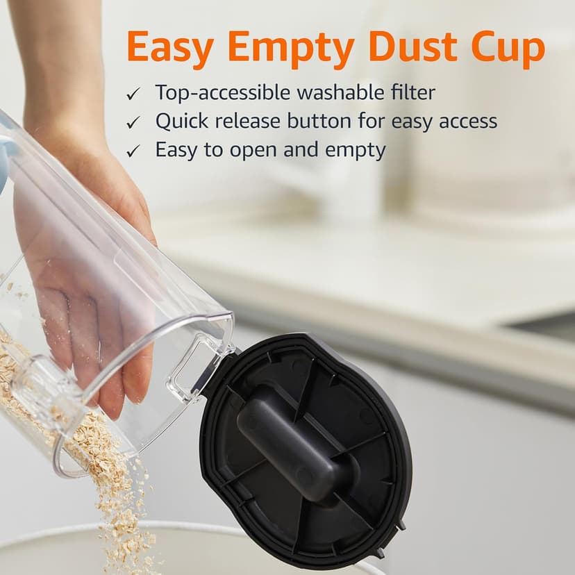 Amazon Basics Upright Bagless Vacuum Cleaner for Carpet and Hard Floors, With Crevice and Upholstery Tools, Detachable Handle, Lightweight (8.4 lbs), 1.7L Dust Cup, 720W, 25ft Cord, Black/White