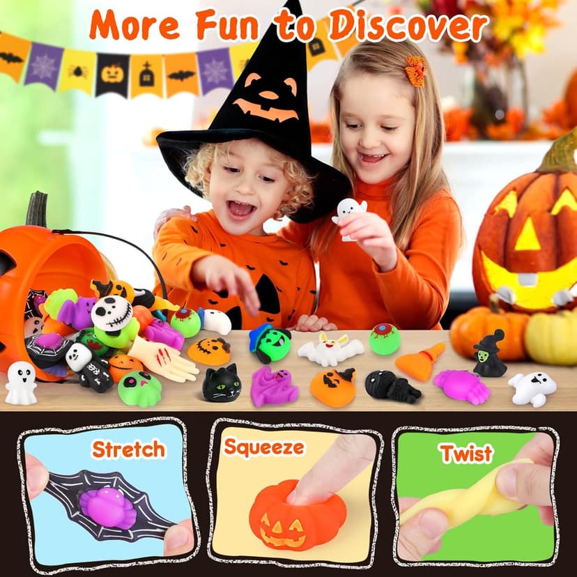 OCATO 30Pcs Halloween Mochi Squishy Toys Halloween Party Favors for Kids Halloweens Toys for Trick or Treat Bulk Non Candy Halloweens Treats Gift Goodie Bags Fillers Party Supplies for Kids Boys Girls