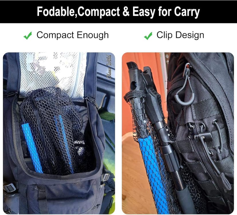 PLUSINNO Fishing Net Fish Floating Landing Net, Kayak Nets with Fixed Foldable Telescopic Pole Handle, Bass Trout Fishing Nets with Nylon Mesh for Pond Lake River, Fishing Gear Gifts for Men