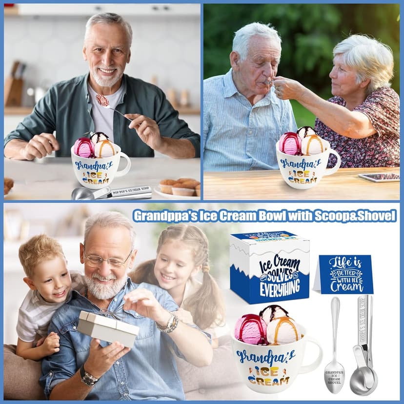 Grandpa Gifts, Grandpa Birthday Gift from Grandkids, Grandpa's Ice Cream Bowl Scoop Shovel Spoon Set, Grandpa’s Ice Cream Gift, Christmas Birthday Grandparents Day Present for Him Man