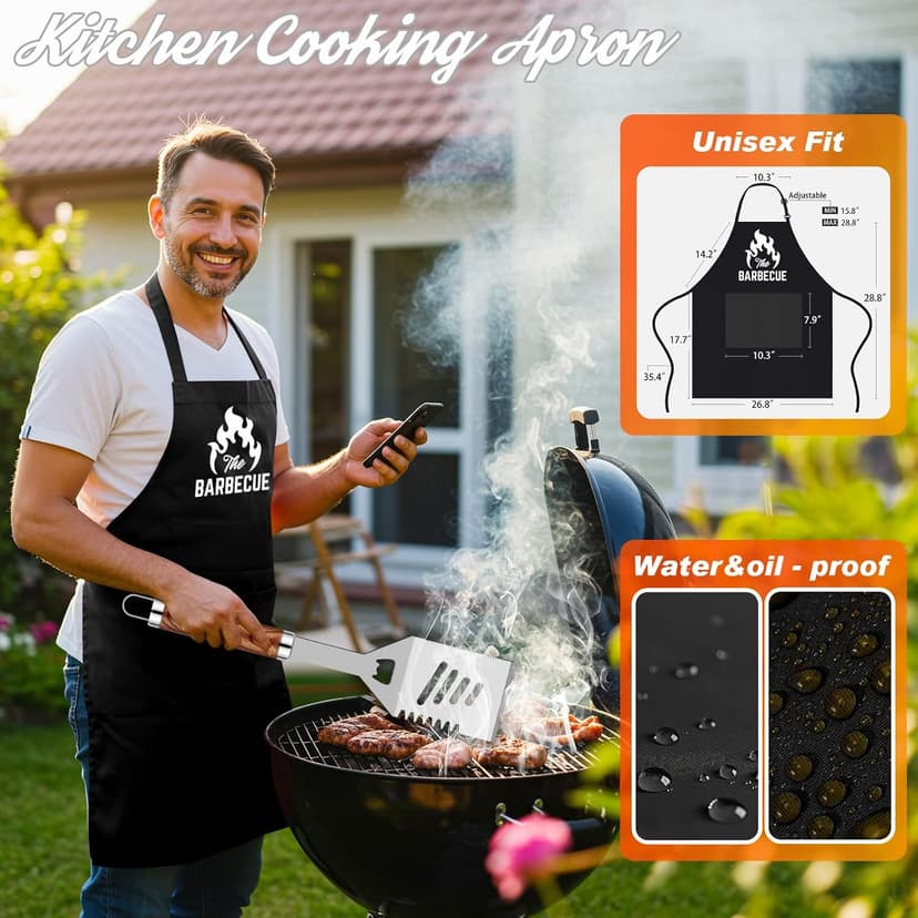 ROMANTICIST 26pcs Stainless Steel Grill Tool Set, Heavy Duty BBQ Grilling Accessories Gifts for Men Dad, Non-Slip Grill Utensils Kit with Apron, Thermometer, Mats in Aluminum Case for Christmas Brown