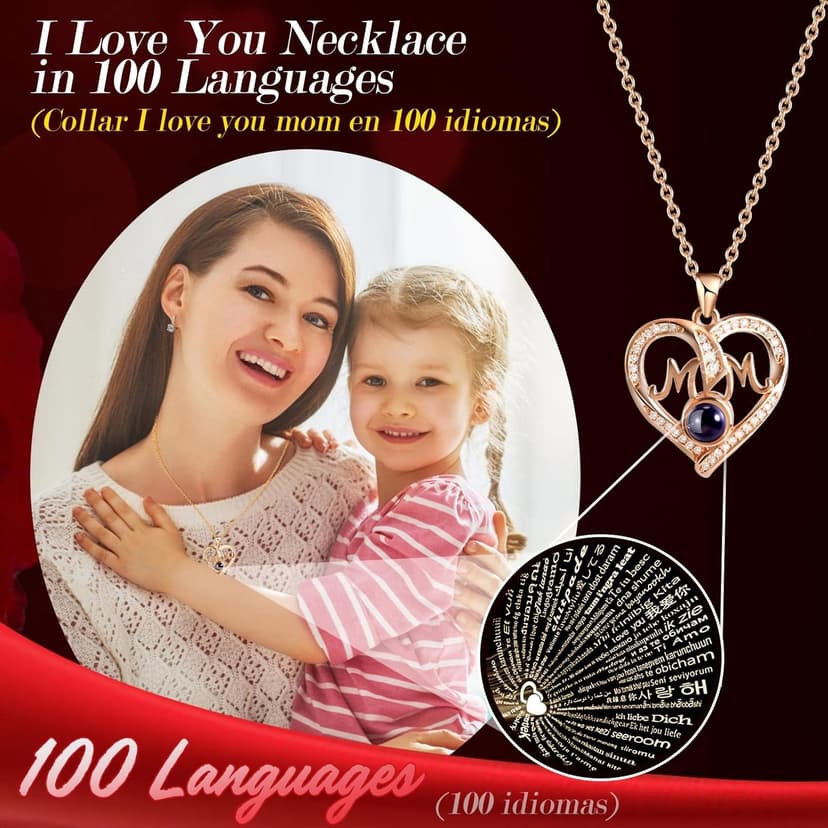 ADDWel Birthday Gifts for Mom from Daughter and Son, Unique Mother Birthday Gift Idea, Preserved Real Roses with I Love You in 100 Languages Mom Necklace, Cool Present to Mother Mama