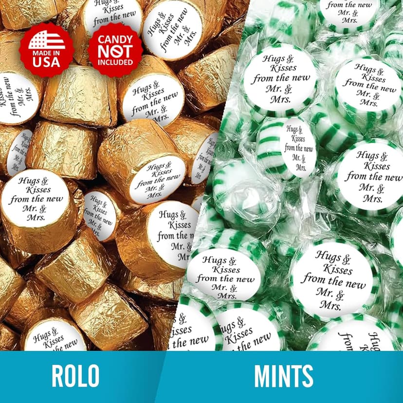 324 Hugs and Kisses from The New Mr. & Mrs. Kiss Wedding Stickers, Chocolate Drops Labels Stickers for Weddings, Bridal Shower Engagement Party Decorations, Kisses Favors Decor. Made in USA