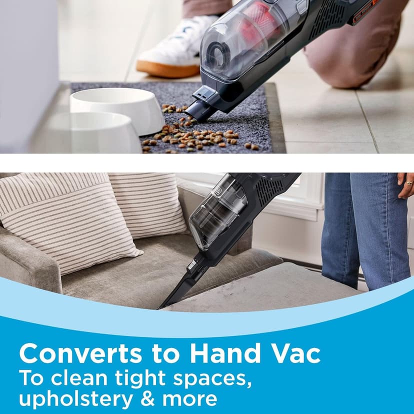 BLACK+DECKER POWERSERIES 20V MAX Cordless Stick Vacuum Cleaner, Household Vacuum Cleaners for Hardwood Floors and Carpet, LED Lights, Detachable, Anti-Tangle, Lightweight, Bagless (BHFEA18D1)