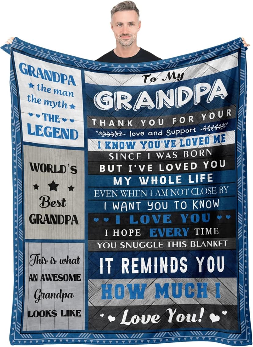 Quilazy Grandpa Gifts, Grandparents Day Gifts for Grandpas Blanket, Best Grandpa Birthday Gift from Grandchildren, Christmas Birthday Gift for Grandpas/Papa/Pop Pop/Grandfather Blanket 60”x50”