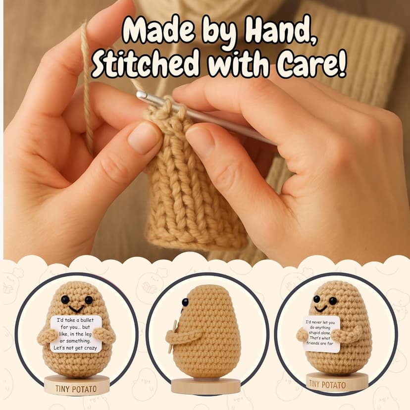 Funny Friendship Gifts for Women Men - Sassy Tiny Crochet Potato with 30 Uplifting Hilarious Cards for Friends, Bestie, BFF, Bestfriend, Coworkers - Best Friend Birthday Present Idea for Women, Her