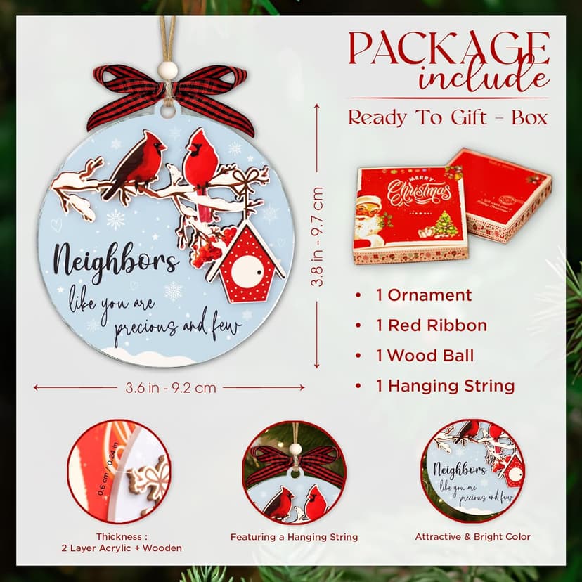 Neighbors Like You are Precious and Few - 2 Layer Good Neighbor Christmas Ornament - Wooden Next Door Neighbors Ornament - Awesome Neighbor for Next Door Friends
