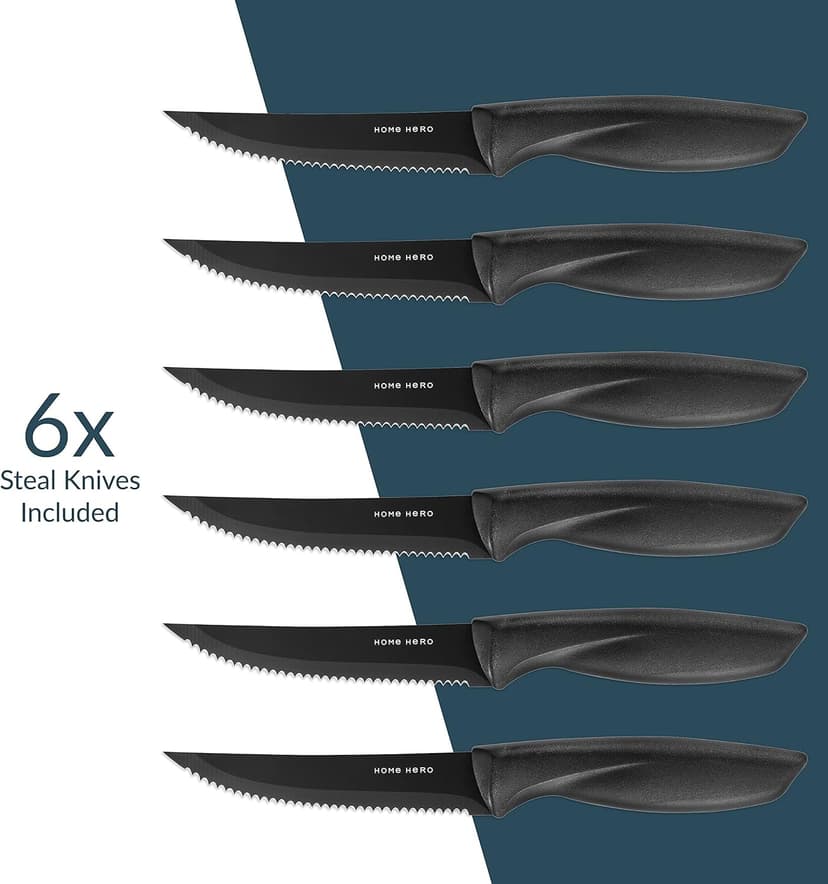 Home Hero Kitchen Knife Set with Sharpener - High Carbon Stainless Steel Knife Block Set with Ergonomic Handles (20 Pcs - Black)