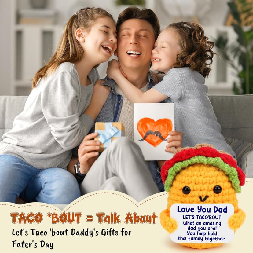 Dad Christmas Birthday Gifts from Daughter Son I Love Best Dad Ever Gifts for New Single Step Dads Thank You Daddy Cool Funny Present Fathers Day Handmade Crochet Taco Gift