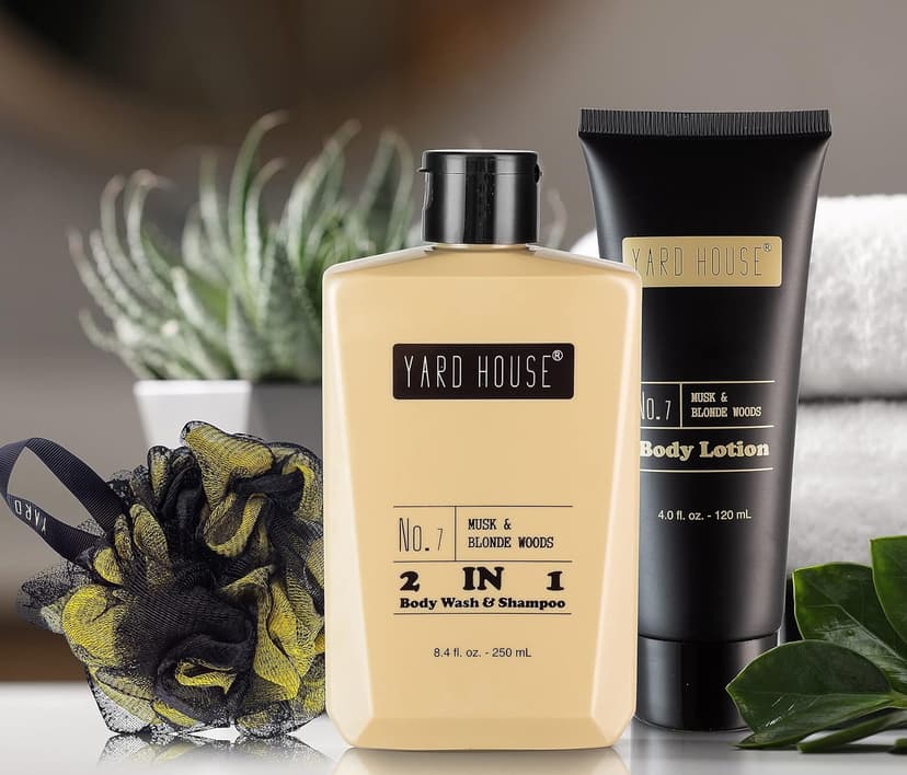 Mens Bath and Body Gift Set - Musk and Blonde Woods - Luxury Christmas, Birthday, Fathers Day Gifts From Daughter, Wife, Son For Dad, Husband - Relaxing Spa Kit for Him in Toiletry Bag