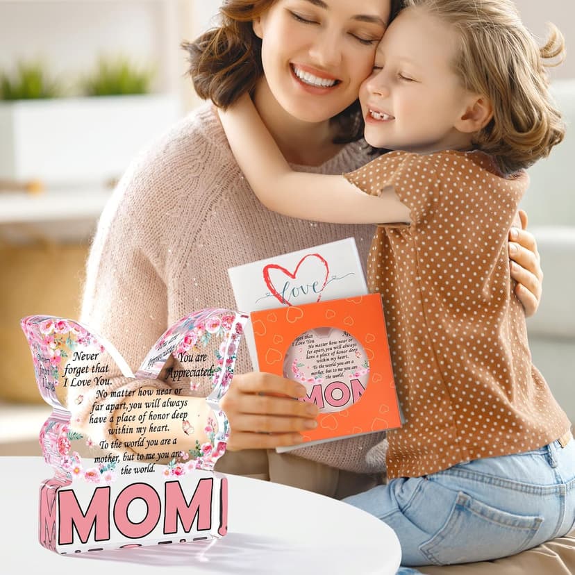 Birthday Gifts for Mom Birthday Gifts for Mom from Daughter Son, Mom Birthday Gift Ideas Unique Christmas Mothers Day Best Mom Ever Gift New Mom Single Mom Stepmom Butterfly Shaped Acrylic Plaque Sign