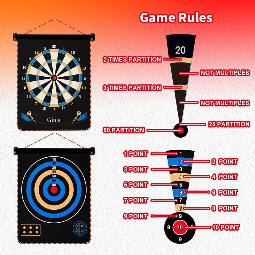 Gitus Magnetic Dart Board Indoor Outdoor Games for Kids with 12 Darts, Gifts for Teenage Boys Teen Boy Gift Ideas Gifts for Boys 8 9 10 11 12 13 14 Years Old Game Room Decor
