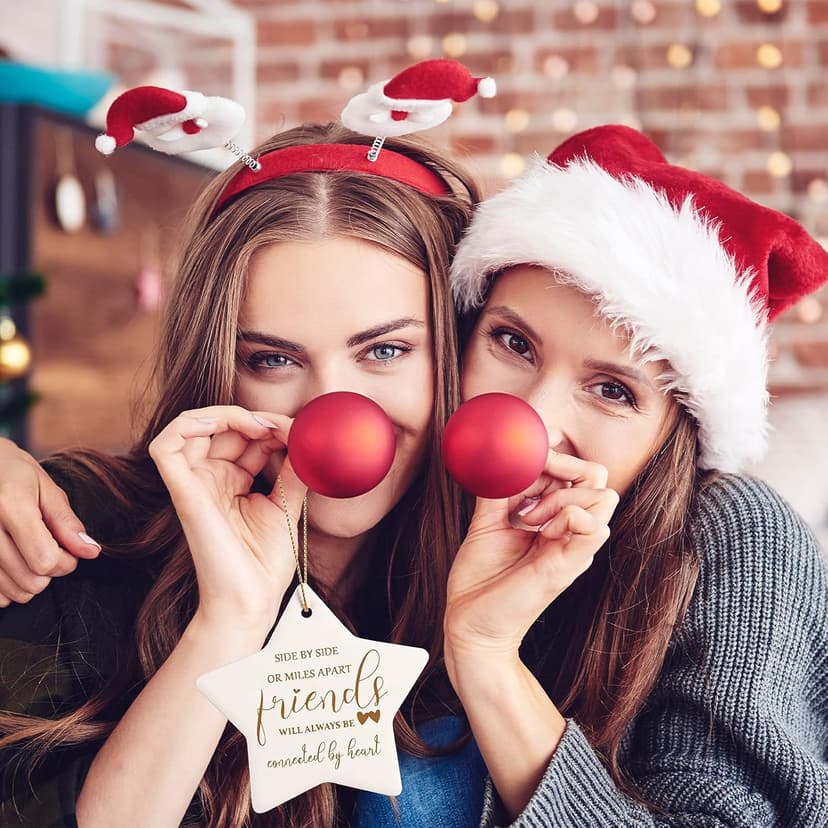 CHENGU Christmas Friends Ornament Ceramic Star Shaped Ornament High School College Hanging Sign Decoration Tree Ornament Good Friends are Like Stars Tags Crafts with Box for Classmate Friends (3 Pieces)