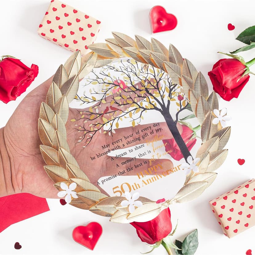 50th Anniversary Wedding Unique Gifts Ideas Crystal Plate with Gold Leaf Wreath - 50th Anniversary Wedding Gifts for Parents Couple - Cardinal Style