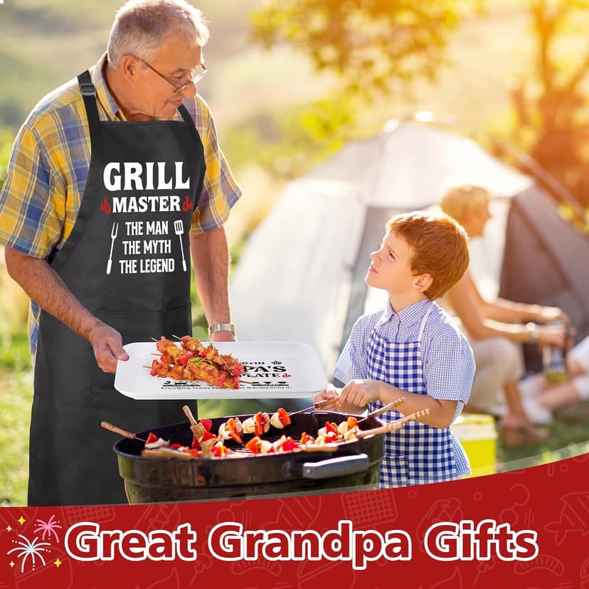 Grandpa Christmas Birthday Gifts,Best Grandpa Gifts from Grandkids,Great Grandfather Grandparents Thanksgiving Xmas Present from Granddaughter Grandson,Funny BBQ Grilling Platter with Apron Sets Gift