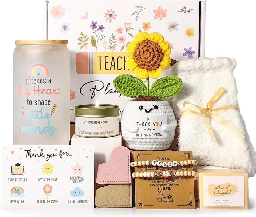 Teacher Gifts for Women, Teacher Appreciation Gift, Teacher Christmas Gifts, Thank You Gift for Teachers Bulk basket Back to School End of Year for Christmas Thanksgiving with 16oz Glass Cup