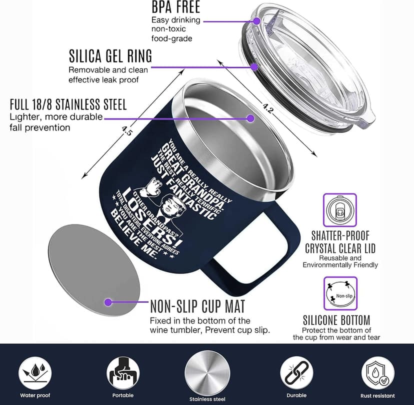 Gifts for Grandpa from Granddaughter, Grandson, Grandchild on Christmas- Grandpa gifts for Christmas - Grandparents Gifts - Birthday Gifts for grandpa -14oz Stainless Steel Mug - Insulated