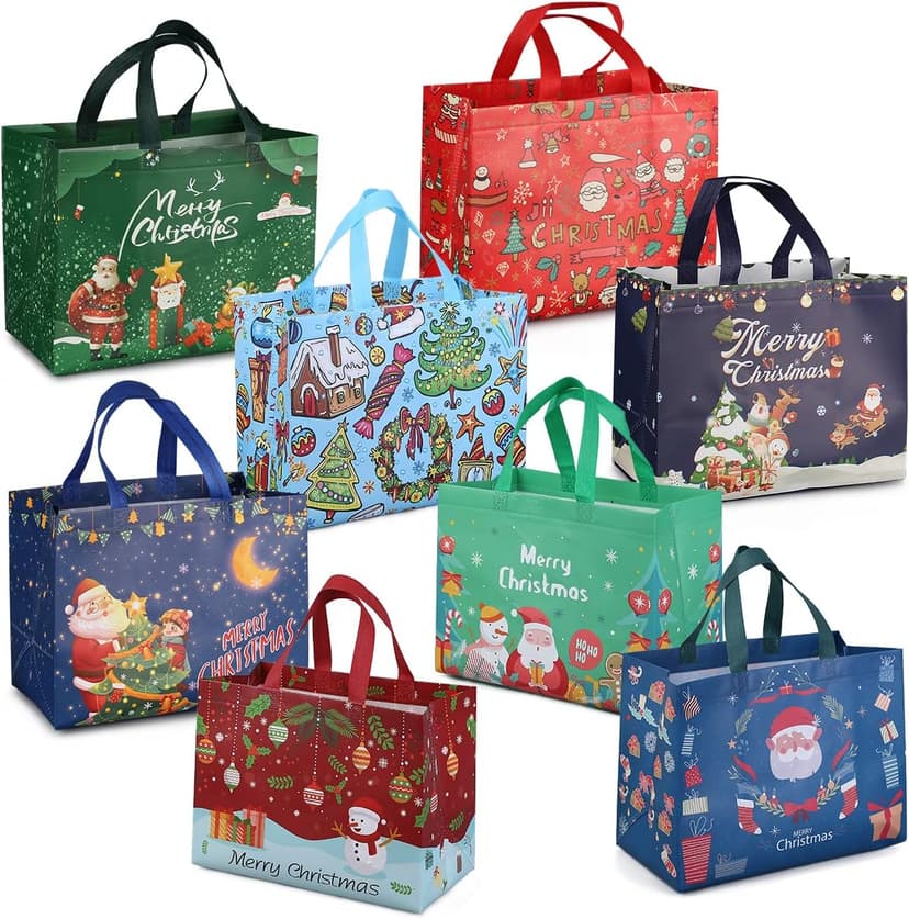 PARSUP Multifunctional Non-Woven Christmas Bags for Gifts Wrapping Shopping - Treat Bags with Handles, Xmas Party Supplies