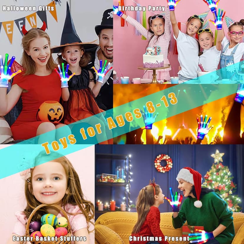 Toys for Ages 8-13 LED Gloves Toys for Boys Age 8-10 Light Up Gloves, Light Up for Kids Birthday Easter Gift Cool Fun Toys for 8-13 Year Old
