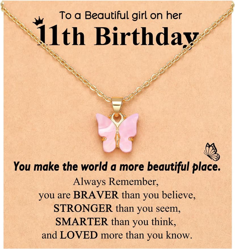 UNGENT THEM Happy 5th 6th 7th 8th 9th 10th 11th 12th Birthday Gifts, You Make The World A More Beautiful Place Butterfly Necklace Bday Presents