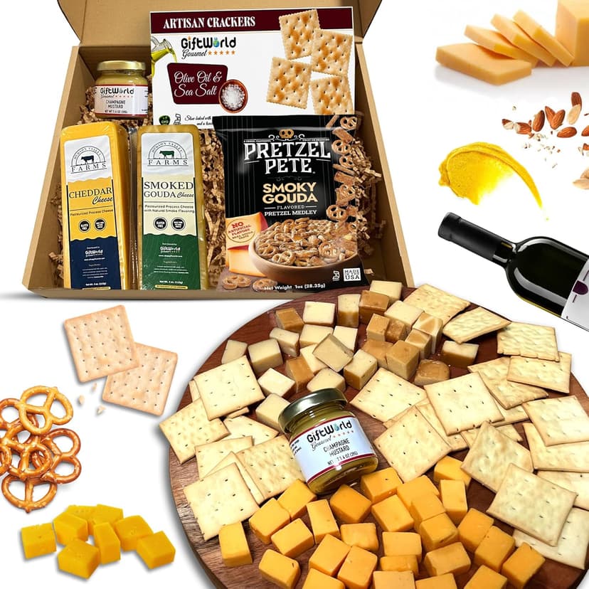 Cheese Gift Baskets Assortment Bundle with 5 items - Gourmet Food Gifts for Men and Women, Food for Charcuterie Board, Cheese Sampler for Corporate and Family Occasions, Thanksgiving and Christmas Gifts