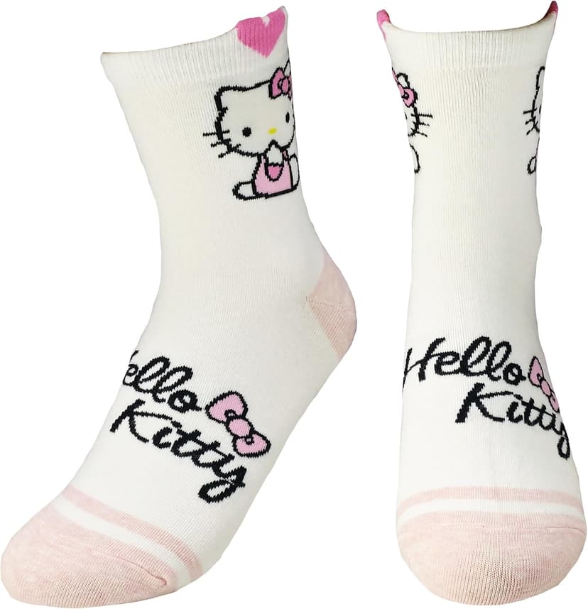 JJMax Women's Hello Kitty Cute Cotton Blend Ankle Socks Set, Crew Hearts Kitty, One Size
