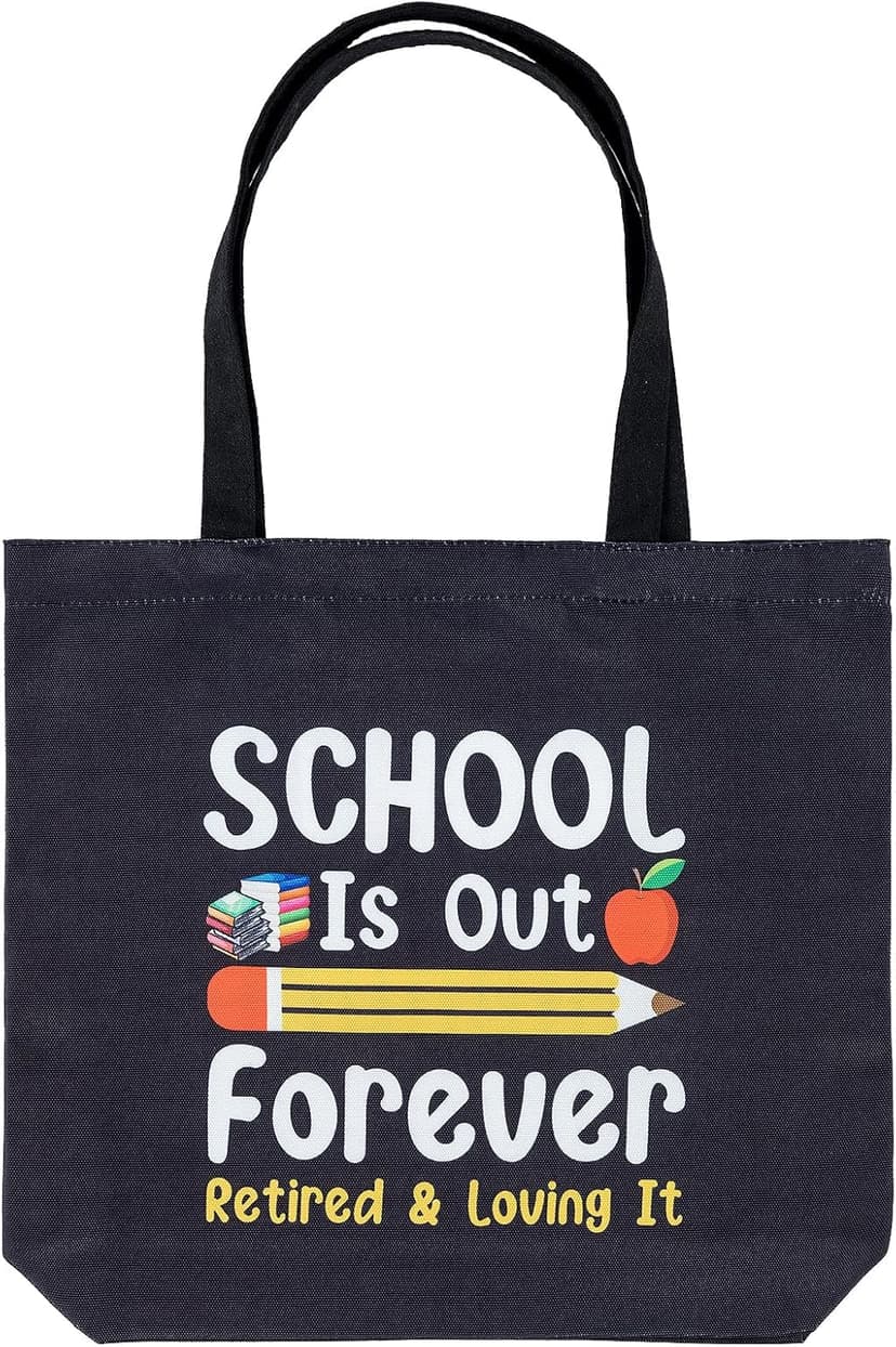 PARBEE Tote Bag, Large Black Canvas Bag with Pocket, Funny Retirement Gift for Teachers, Reusable, Machine Washable, Tote Bag for Retired Teachers, Unisex