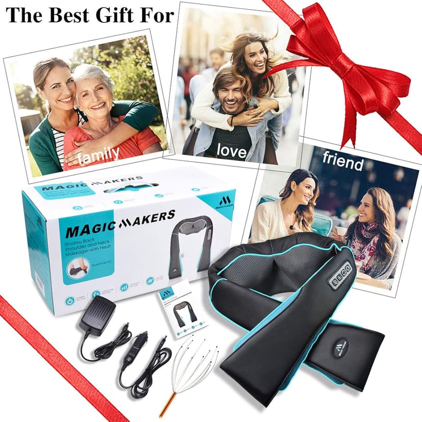 MagicMakers Electric Shiatsu Neck Massager with Heat - Pain Relief for Back, Shoulders & Feet - Gift for Men, Women, Mom & Dad - From Daughter or Son - Ideal for Christmas, Mother's Day & Father's Day