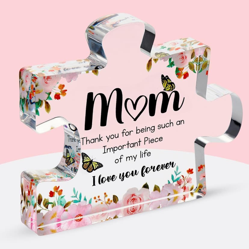 VELENTI Gifts for Mom - Cute Engraved Acrylic Block Puzzles Piece - Adorable Mom Gift from Son, Daughter - Fun Christmas, Mothers Day, Birthday Gift Idea for Mom - Fancy Decoration Piece for Home