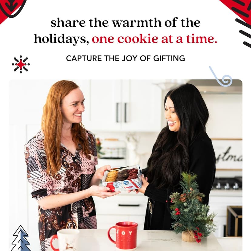 David's Cookies Christmas Cookies Gift Box - Fresh Baked Assorted Mini Cookies in Winterwonderland Tin with Chocolate Chip, White Chocolate Chip & Red Velvet - Gourmet Holiday Food Gift Basket