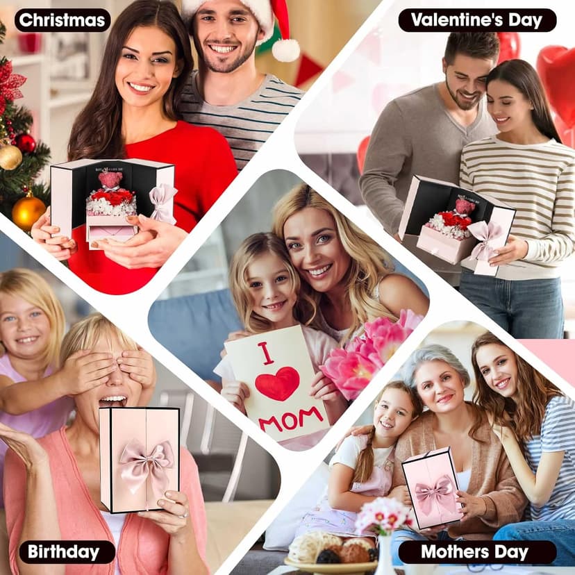 ADDWel Birthday Gifts for Mom from Daughter and Son, Unique Mother Birthday Gift Idea, Preserved Real Roses with I Love You in 100 Languages Mom Necklace, Cool Present to Mother Mama