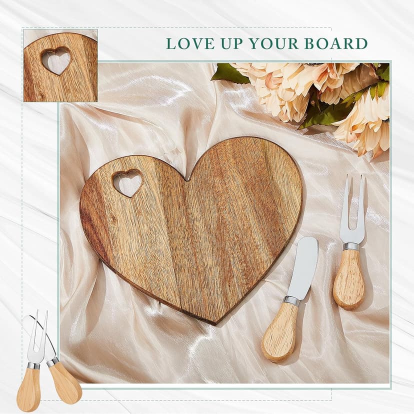 Patelai 12 Set Bridal Shower Favor Heart Cheese Board Cheese Knives Wood Mini Charcuterie Board Thank You Gift Box for Guest Bridal Baby Shower Prize Wedding Birthday Valentines (Acacia Color)