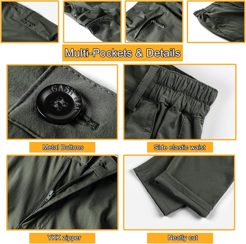 Gash Hao Mens Hiking Convertible Pants Outdoor Waterproof Quick Dry Zip Off Lightweight Fishing Pants