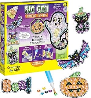 Creativity for Kids Halloween Big Gem Diamond Painting Kit | Create 13 Spooky Stickers & 2 Suncatchers with 1000+ Colorful Gems | Fun for Parties, Gifts & Seasonal Décor (Ages 6+)