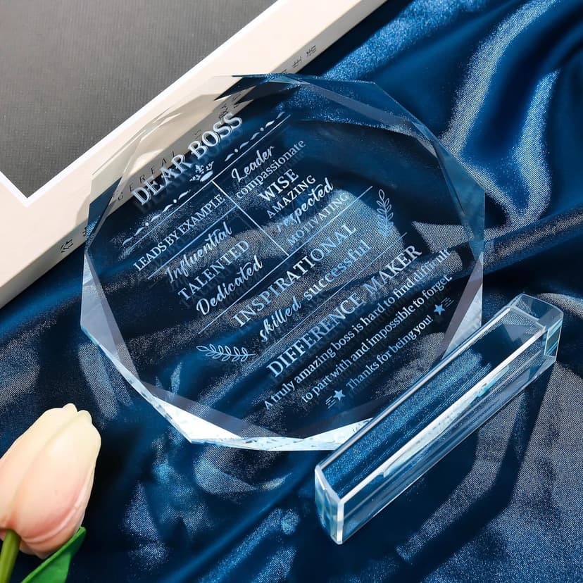 Movdyka Boss Gifts for Men Women Best Going Away Retirement Appreciation Gifts for Boss Lady Crystal Office Decor Plaque Gifts Boss Day Birthday to My Boss, Clear