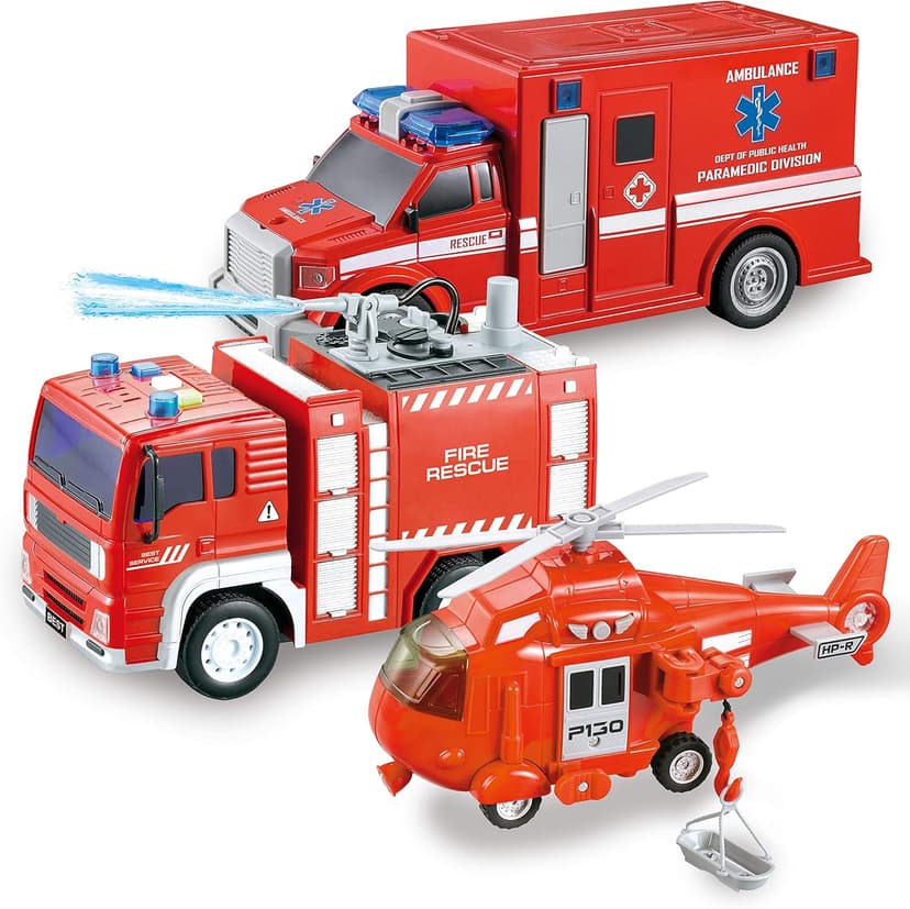 JOYIN Toddler Fire Truck Toys for 3 4 5 6 7 Year Old Boys - Fire Engine, Emergency Vehicle, Kids Firetruck, Friction Powered Car with Lights and Sounds, Christmas Birthday Gifts for Boys Girls Age 3-9