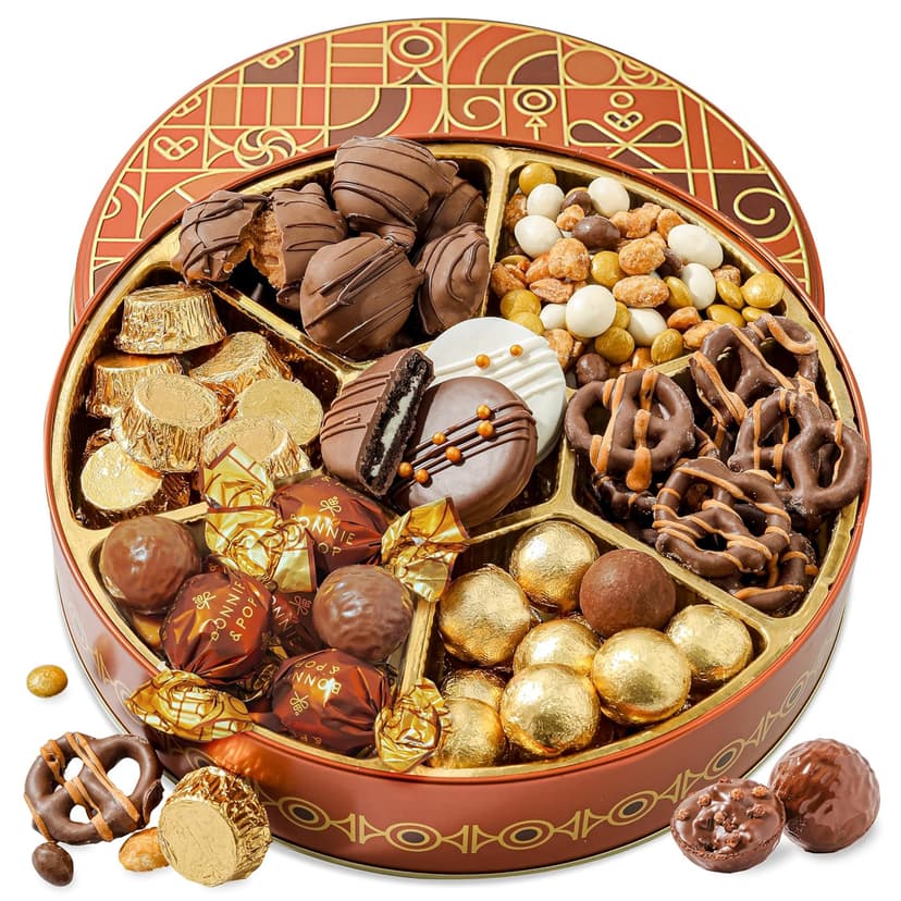 Holiday Chocolate Gift Basket- Thanksgiving and Christmas Nut and Candy Gift Box for Men, Women, Families, Corporate- Bonnie and Pop