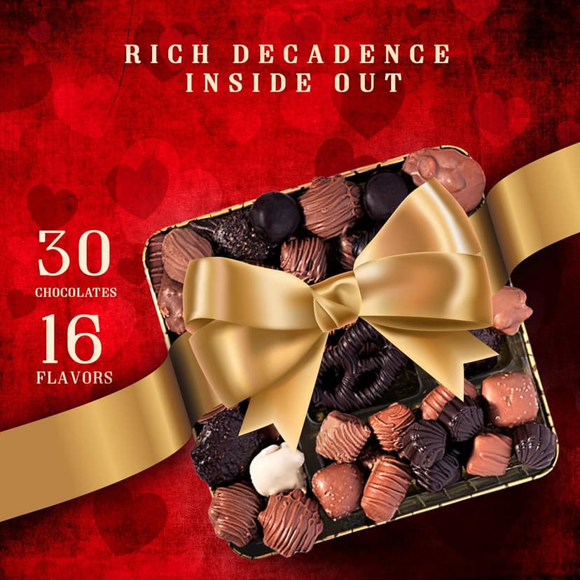 Christmas Chocolate Gift Basket, Gourmet Chocolates Variety Snack Box, Assorted Food Arrangement Platter, Birthday Present, Holiday, Corporate Parties, Sympathy, Candy Gifting Idea, Him, Her, Men, Women, Family (Ruby Red)