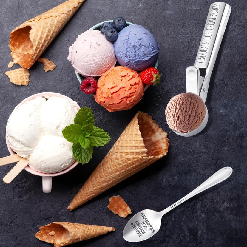 Grandpa Gifts, Grandpa Birthday Gift from Grandkids, Grandpa's Ice Cream Bowl Scoop Shovel Spoon Set, Grandpa’s Ice Cream Gift, Christmas Birthday Grandparents Day Present for Him Man