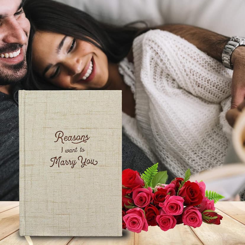 Reasons I Want to Marry You Wedding Gift Notebook - Write Love Letters To and From Bride & Groom - Linen Hardcover Letterpress and Embossed Journal for Proposal, Engagement, Anniversary, Fiance Gifts