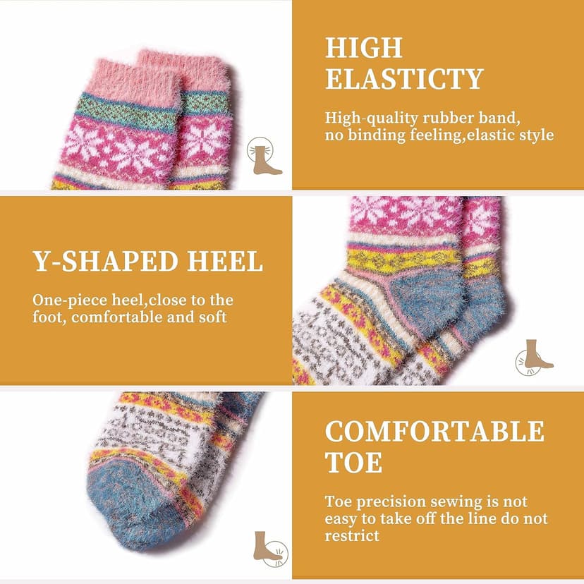 ICEIVY 5 Pair Fuzzy Cozy Socks for Women - Warm Comfy Soft Casual Home Sleep Winter Wool Socks - Gifts for Women