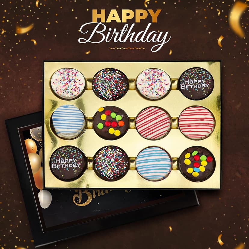 Birthday Cookies Gift Basket for Men and Women – Gourmet Chocolate Cookies, Happy Birthday treats for Food Gifts by Empire Delights, 12 Count Chocolate Gift Box