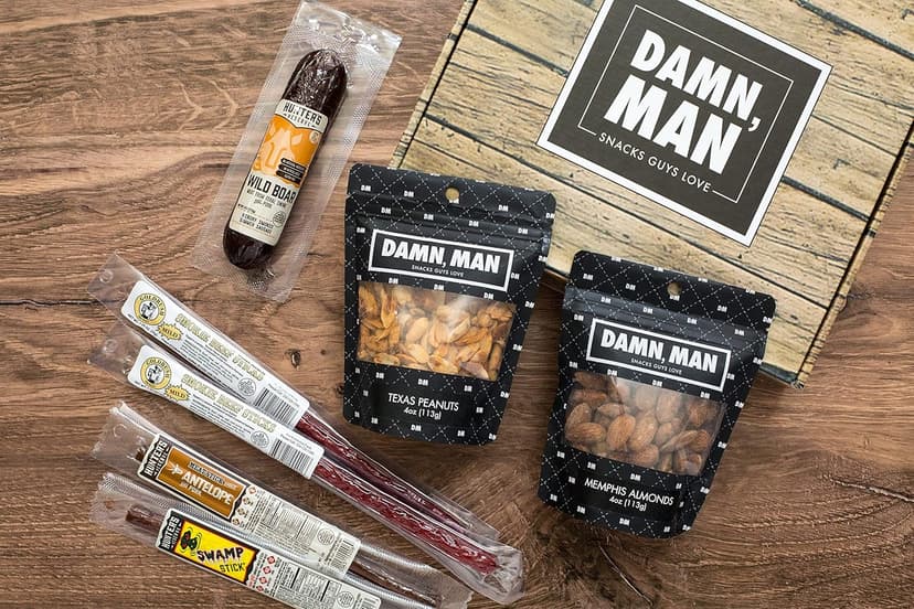Beef Jerky Gift Basket for Men - Fathers Day, Birthday Gift for Men, Dad - Includes Exotic Jerky Snacks, Alligator, Venison, Boar, Gourmet Nuts, Beef Stick Food Gifts