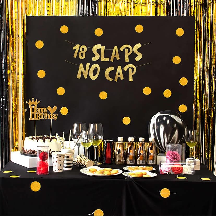 18 Slaps No Cap Gold Glitter Banner - 18th Birthday Party Supplies, Ideas, Gifts and Decorations